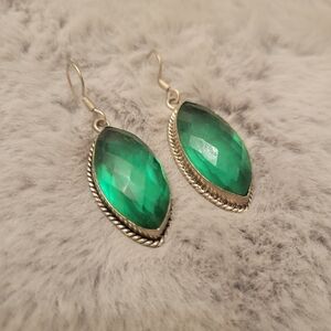 Large Marquise Dark Green Gemstone Earrings